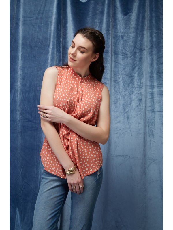 Japonica Draped Polkadots Sleeveless Top